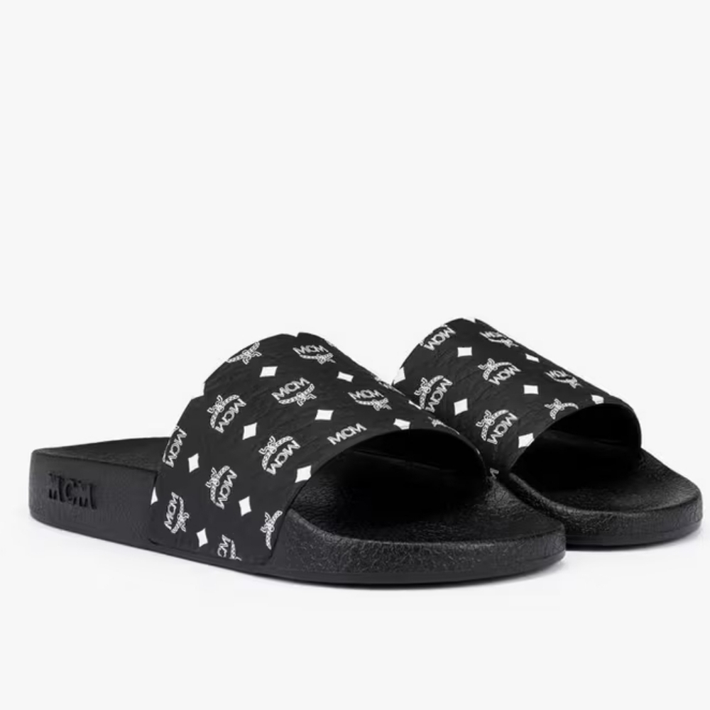 NEW MCM MONOGRAM PRINT RUBBER SLIDES